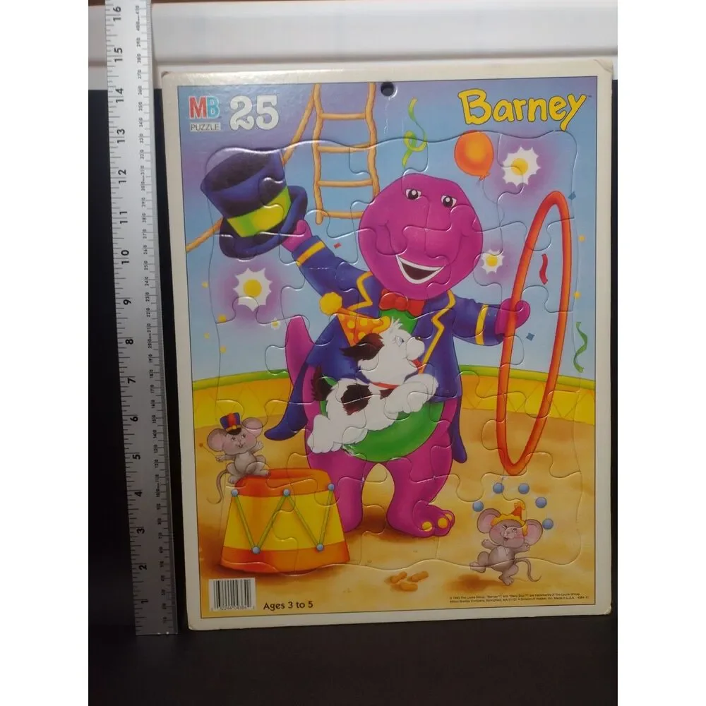 Vintage 1993 Barney Frame Tray 25 Piece‎ Circus Puzzle Milton Bradley 4364-10